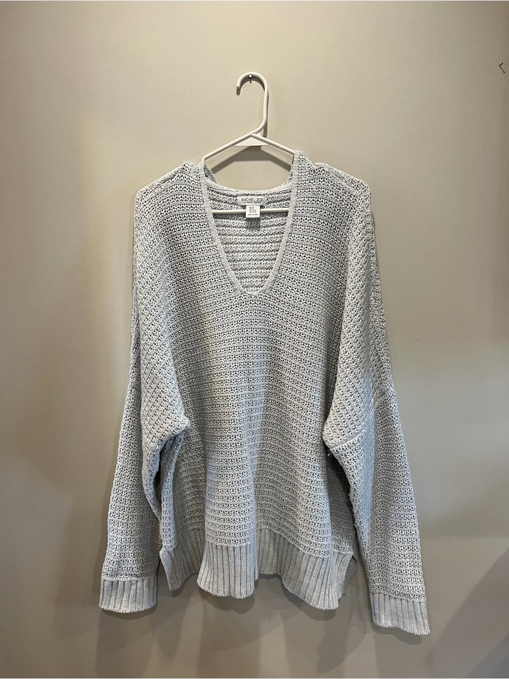 Rachel Zoe Light Gray V-Neck Open Knit Sweater